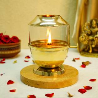 Digipuja 100% Pure Brass Akhand Jyot Diya with Adjustable Bati Knob Brass Table Diya
