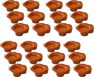 NEUTON Water Sensor Brown Real Diya, Lighten Up When Fill with Water Plastic (Pack of 24) Table Diya Set