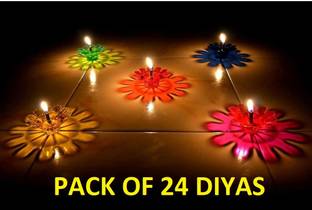 EKOKI 3D Reflection Multicolor Reusable Panti Plastic (Pack of 24) Table Diya Set