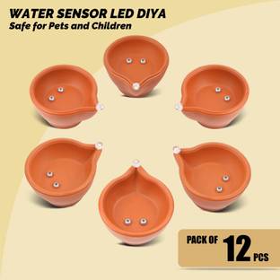 SLYKA Battery Operated E-Diya, Traditional water Floating diya for Home Plastic (Pack of 12) Table Diya