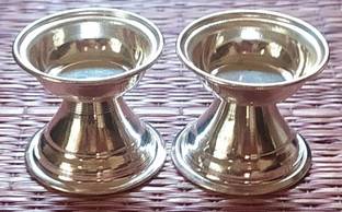 SujArta Diya / Deepam Set, Premium Neelajan / Nilaanjan Set for Pooja Aarti, Silver Plated (Pack of 2) Table Diya Set