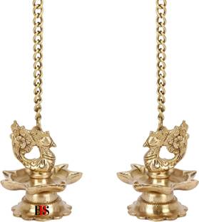 B.B.S BRASS BRAND STATUES Diya Brass Peacock Hanging Set of 2 Deepak Peacock Hanging Pack of 2 Diya Brass (Pack of 2) Hanging Diya Set