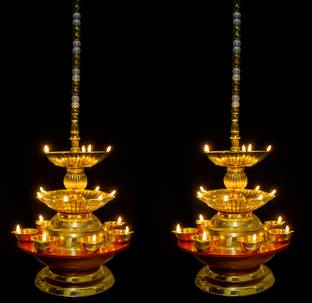 Nabhya Combo Of 2 Hanging 19 Deep 3 Layer Electric LED Diya for Door Entrance,Temple Plastic (Pack of 2) Hanging Diya Set