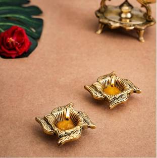 True Décor Brass Swastik Diya Brass (Pack of 2) Table Diya Set