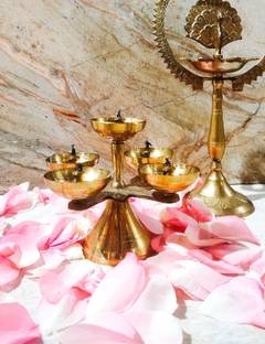 amishi blissful decor Panchadeep Bhadradeepam 5 Akhand Jyothi Diya For Home Temple Decor Festive Gift Brass Table Diya