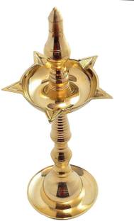 KAPER Fancy Kerala Diya Oil Lamp Stand for Puja Home Decoration Temple Puja Articles Brass Table Diya