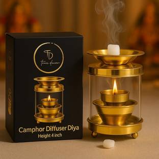 True Décor 4 Inches Camphor Diffuser/Aroma Incence Burner/Kapoor Dani Brass Akhand Diya Brass Table Diya
