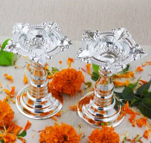 Ojas PUJA DEVDAS STAR SAMAI(SET OF 2) Copper, Brass, Silver Plated (Pack of 2) Table Diya Set
