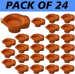 BE UNIQUE Water Sensor Battery Operated Bright & Durable Decorative Diyas for Festivals Plastic (Pack of 24) Table Diya Set