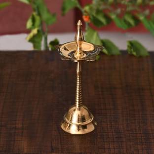 CraftVatika Brass Kerala Antique Diya Oil Lamp for Puja Brass Table Diya