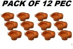 NEUTON Real Diya,Water Sensor Brown Lighten Up When Fill with Water Plastic Plastic (Pack of 12) Table Diya Set