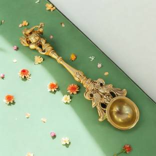 aakrati Aakrati Lord Ganesha Hawan Spoon For Pooja Purposes Brass Table Diya