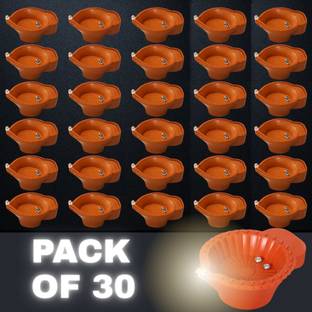 BE UNIQUE Water Sensor Battery Operated Bright & Durable Decorative Diyas for Festivals Plastic (Pack of 30) Table Diya Set