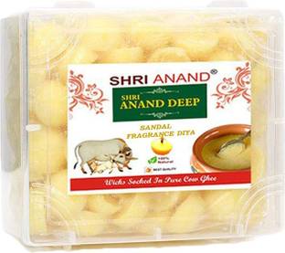 SHRI ANAND 30Pc Of Pure Cow Ghee Diya & Sandal Essential Oil/Sandal Fragrance Diya Cotton Table Diya