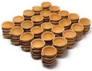 KESHU HANDICRAFT Handmade Mitti Diya/Earthen Clay Diya/ Diwali Tealight Oil Lamp for Pooja Earthenware (Pack of 21) Table Diya Set