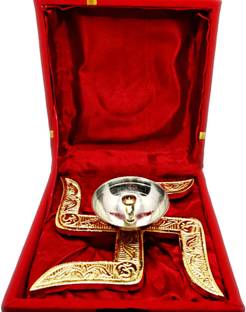 Decowill Pure Brass Swastik Diya for Pooja | Diwali Pooja Decoration | Akhand Brass Table Diya