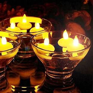 Sirgan Water Floating Sensor Battery Operated White Diyas For Pooja/Diwali Pack Of 3 Plastic (Pack of 3) Table Diya