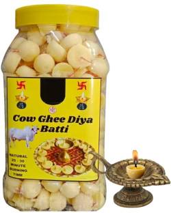 Darshan Ghee Diya Batti for Puja, 30 min Burning Time | Pooja Aarti, Diwali Cotton (Pack of 100) Table Diya