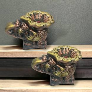 SHAGUN EK ANOKHA RISHTA Elephant/Hathi Clay Diya Diwali Terracotta Diya Natural Mitti Diya Pack of 2 Terracotta (Pack of 2) Table Diya