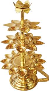 Shrinika Traditional Indian Brass Aarti Diya Stand Set with 28 Lamps Brass Table Diya
