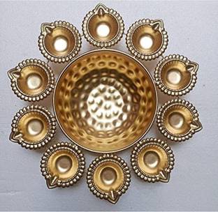 AYEZA HANDICRAFTS 10 inch urli in gold finish Iron Table Diya