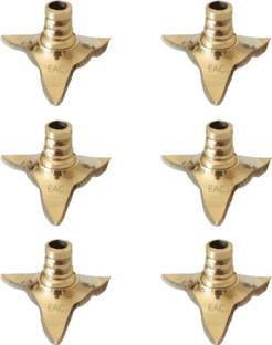 EAC Brass Wick Holder for Pooja Diya, Batti Holder Brass (Pack of 6) Table Diya Set