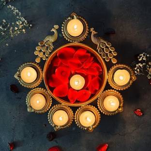 Homing Thistle UVH Peacock Shape Urli Diya for Home Decor, Diwali & Floating Flowers Iron Table Diya
