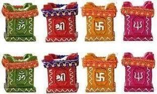 SHUBHKARIYA Diwali Tulsi Diya Terracotta Mitti Diyas for Pooja Wax Candles For Diwali Home Terracotta (Pack of 8) Table Diya Set
