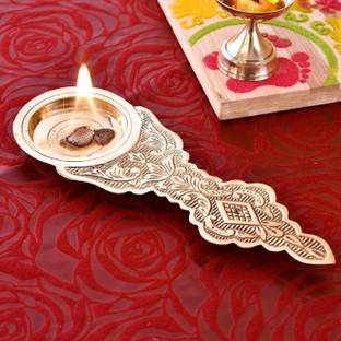 ONLYBOTTOM Brass Arti Diya with Handle | Dhoop Dani Brass Brass Table Diya