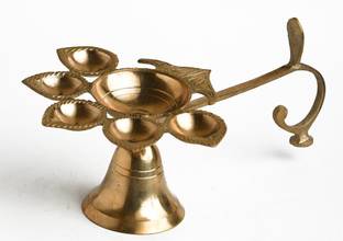 Alodie Panch Pradip | Brass Pancha Deepam | Panchmukhi Diya Stand Brass Table Diya