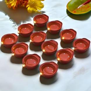 NPN Water Sensor Traditional Diya, Battery Operated, Flameless & Smokeless LED Diyas Plastic (Pack of 6) Table Diya Set