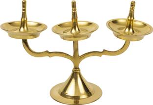 Spillbox Kavara Villakku|Three Branch lamp|Kerala Villaku|Onum Festivals Diya-Triple lamp Brass Table Diya