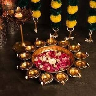 TRN HANDICRAFTS Diya Shape Flower Decorative Urli Bowl for Home Handcrafted Bowl Iron Table Diya Set