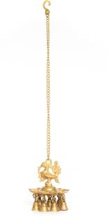 Flipkart SmartBuy Brass Peacock Deepak With Bells and Yellow Chain Wall Hanging 7 Oil Wick Brass Hanging Diya Set