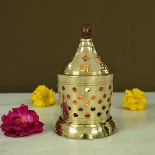 Puja N Pujari Brass Akhand Diya with Cover For Pooja Room and Home Mandir Brass Table Diya