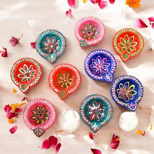 BS NATURAL Unic Design Decorative Clay Diya, Glossy Finish Color & Dust Proof use for puja Pottery (Pack of 24) Table Diya Set