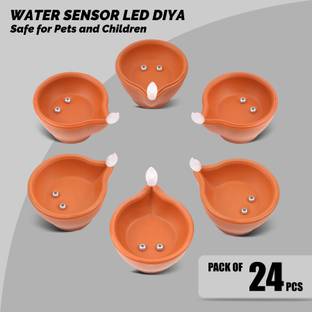 SLYKA Water sensor Diya set, Battery Powered Tealight for Wedding/Party/Room décor Plastic (Pack of 24) Table Diya Set