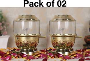 BSFA Adjustable Akhand Deep Capacity 250 ml 48-Hour Burn Time for Prayer & Meditation Brass, Borosilicate Glass (Pack of 2) Table Diya Set