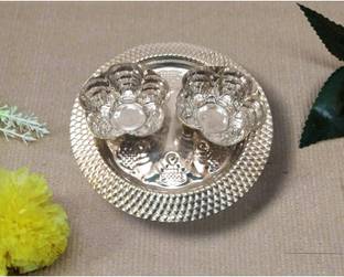 BRASS BLESSING Traditional Silver Plated DIYA for Puja Worship | Temple Home Decor (1252) Gold Plated Table Diya