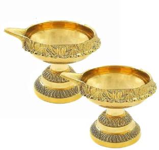 Chkoteravatiya Diwali Kuber Deepak Diya on Stand set of 2 Brass (Pack of 2) Table Diya