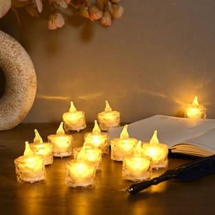 Ein Sof 12Pcs Flameless and Smokeless Decorative Crystal Candles, LED Tea Light Candle Plastic (Pack of 12) Table Diya Set