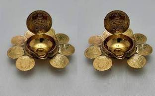 ANDARISTORE Lakshmi Kubera Oil Lamp Diya set of 2/Raja Kubera Vilakku/Gaja Lakshmi Diya Brass (Pack of 2) Table Diya