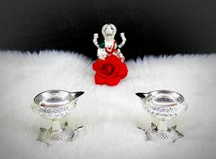 Ojas Toroise Diya Set Silver Plated (Pack of 2) Table Diya Set