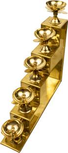 Spillbox Diya for Puja | Pooja Deepam Oil Lamp for Home Puja Articles 5 Step Diya Brass Table Diya