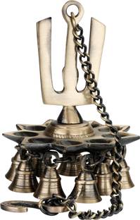 Cave Namah Design 9 Oil Wick Lamp|Home Decor|Diya,Deepak Diya Bell Set Brass Hanging Diya