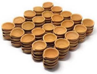 Hgvg Diwali Clay Special Mitti ke Homemade Diye pack of 50 and Big size Earthenware (Pack of 50) Table Diya Set