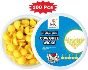 MkAgarbatti Pure Cow Ghee Diya and Batti Cotton Wick for Puja and Special Occasions Cotton Table Diya
