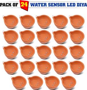 SLYKA E-Diyas water sensor tan color real e-diya for Diwali decoration Plastic (Pack of 24) Table Diya Set