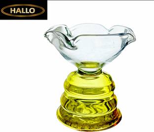 HALLO LAMPS HALLO Glass Diya for Pooja, Puja samagree, Akhand Diya Mandir, Cotton Wick lamp Glass Table Diya