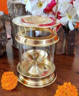 STOTRAM Brass with Borosilicate Glass Akhand Diya with Aroma Incense Burner Camphor Brass Table Diya